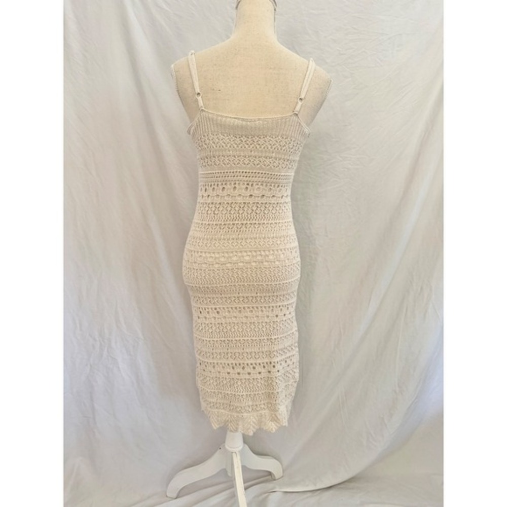 Freshman 1996 Ivory Crochet Knit Bodycon‎ Dress Adjustable Straps Small - Picture 4 of 5